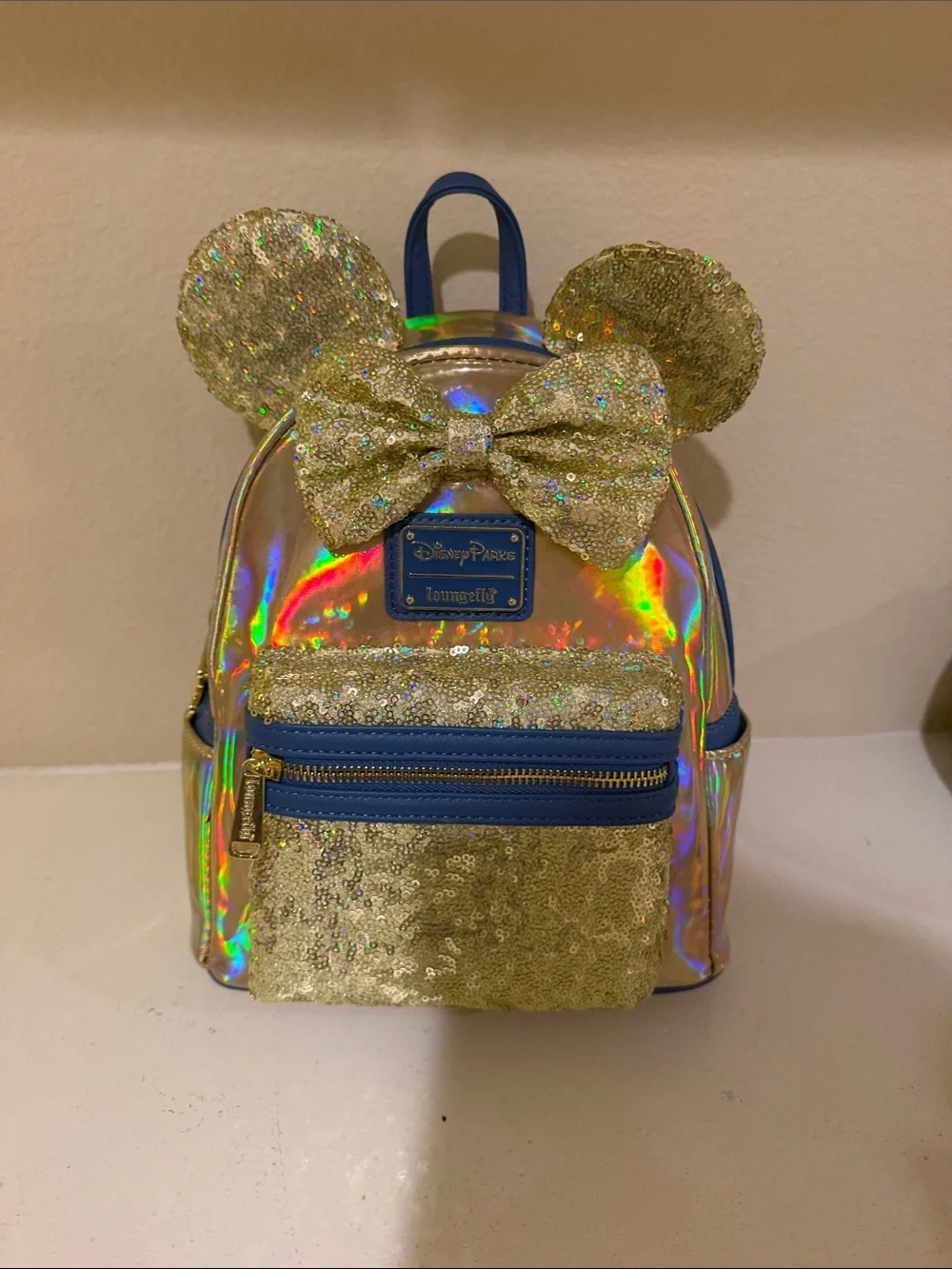 Loungefly Gold Sequin & Holographic Mickey Ear Kids Backpack